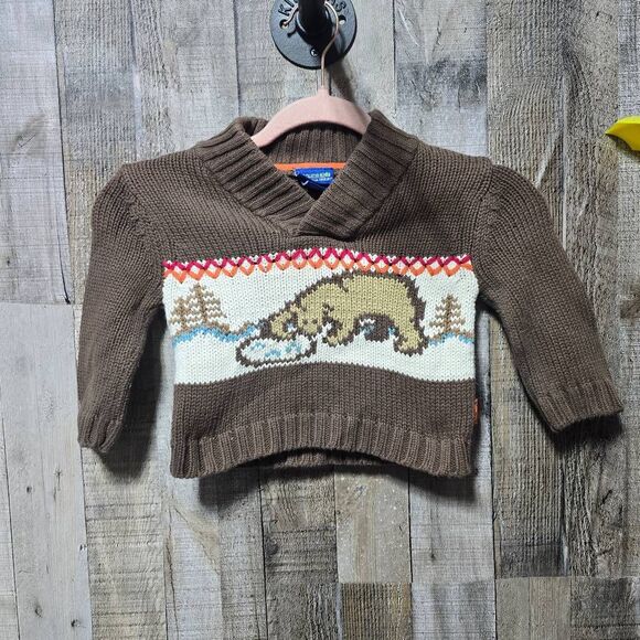 Genuine Kids Oshkosh Vintage Brown Polar Bear Knit Sweater - Picture 1 of 4